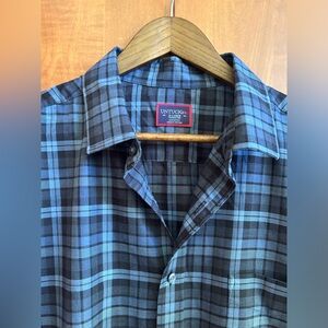 UNTUCKit Veraton Wrinkle Free, black/blue plaid, 100% cotton, sz XL